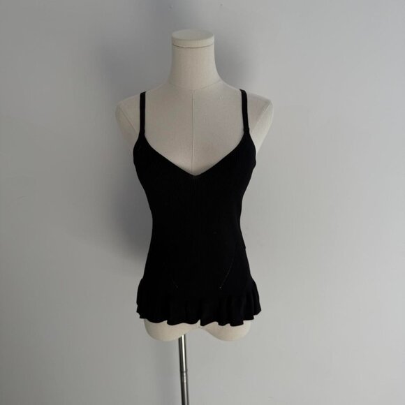 Sandro Paris Black Knit Ruffle Hem Camisole Top | Women’s Size Small - Picture 1 of 5